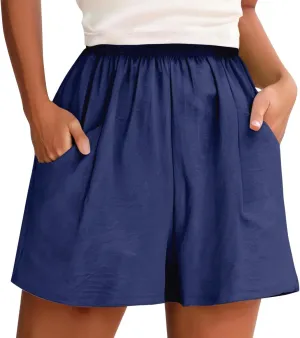 Linen Shorts for Women Dressy High Waisted Lightweight Lounge Shorts Summer Casual Beach Vacation Outfit with Pocket