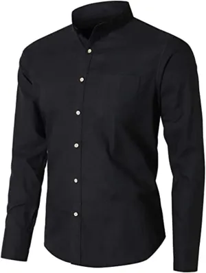Men Banded Collar Shirts Oxford Mandarin Collar Shirts Camisa sin Cuello para Hombre