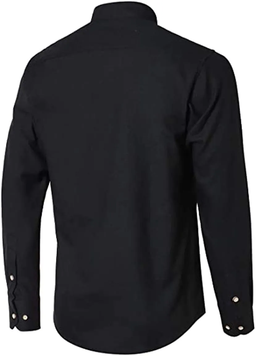 Men Banded Collar Shirts Oxford Mandarin Collar Shirts Camisa sin Cuello para Hombre