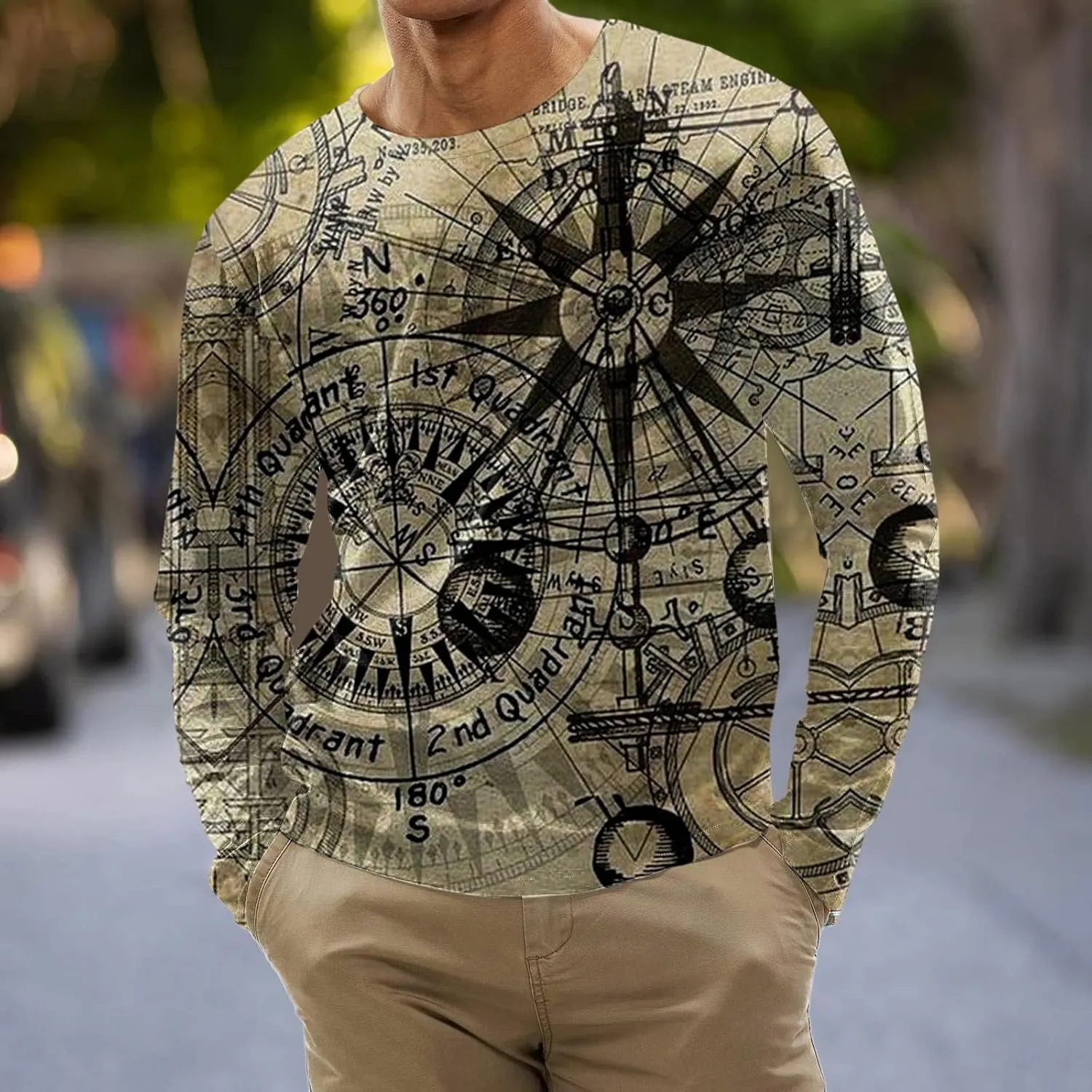 Men's 2023 Autumn Casual T Shirt Graphic Abstract Long Sleeve Print Fashion Shirts Designer Vintage Blouse Tops