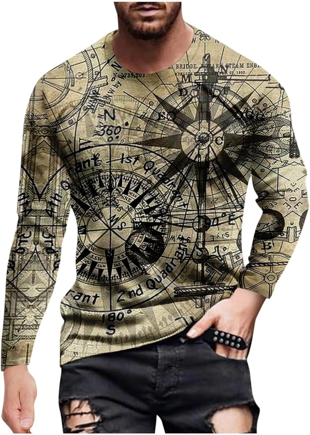 Men's 2023 Autumn Casual T Shirt Graphic Abstract Long Sleeve Print Fashion Shirts Designer Vintage Blouse Tops