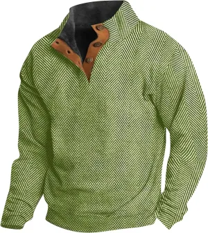 Men's Cable Knit Pullover Sweater Casual Long Sleeve Stand Collar Button Up Knitted Hen ley Pullover