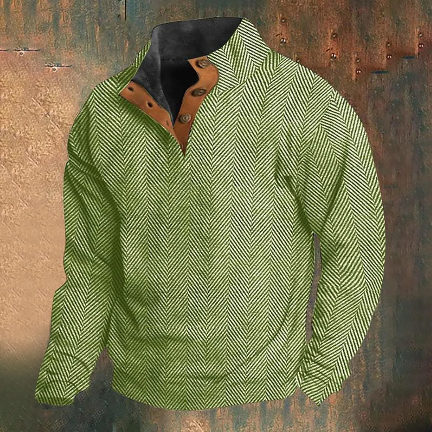 Men's Cable Knit Pullover Sweater Casual Long Sleeve Stand Collar Button Up Knitted Hen ley Pullover