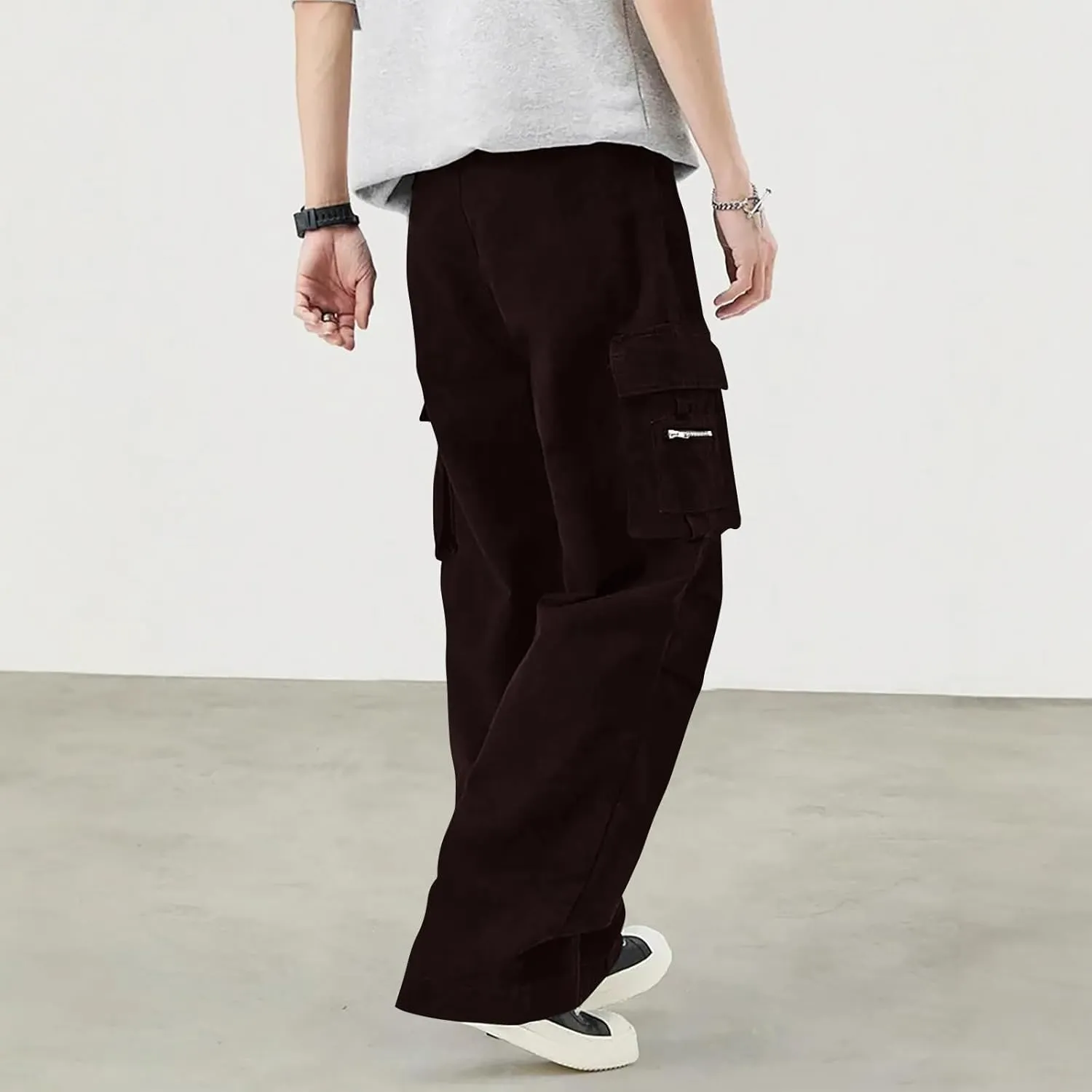 Men's Casual Work Pants with Drape Straight-Leg Wide-Leg Slim Fit Multi-Pocket Pants