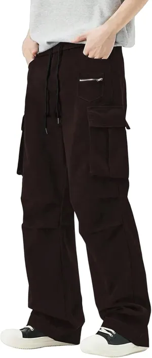 Men's Casual Work Pants with Drape Straight-Leg Wide-Leg Slim Fit Multi-Pocket Pants