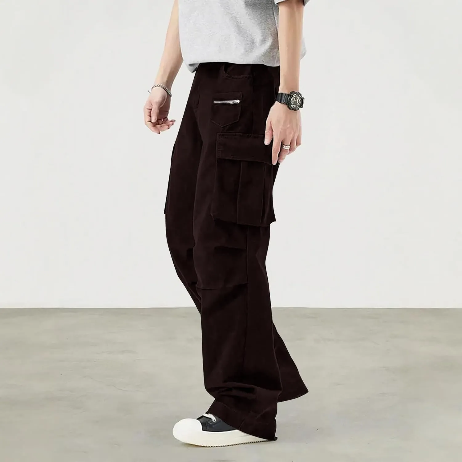 Men's Casual Work Pants with Drape Straight-Leg Wide-Leg Slim Fit Multi-Pocket Pants