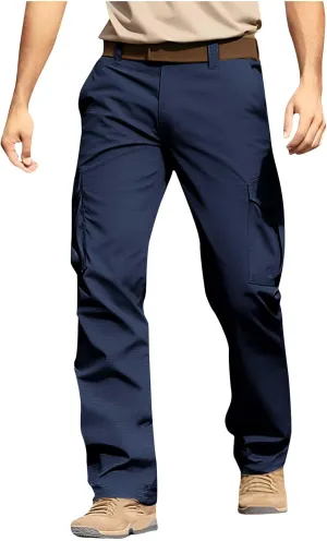 Men's Flex Ripstop Tactical Pants Water Resistant Stretch Cargo Pants Lightweight Hiking Work Trousers Multi Pockets