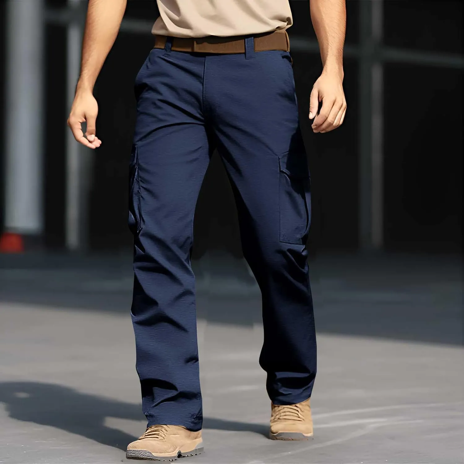 Men's Flex Ripstop Tactical Pants Water Resistant Stretch Cargo Pants Lightweight Hiking Work Trousers Multi Pockets