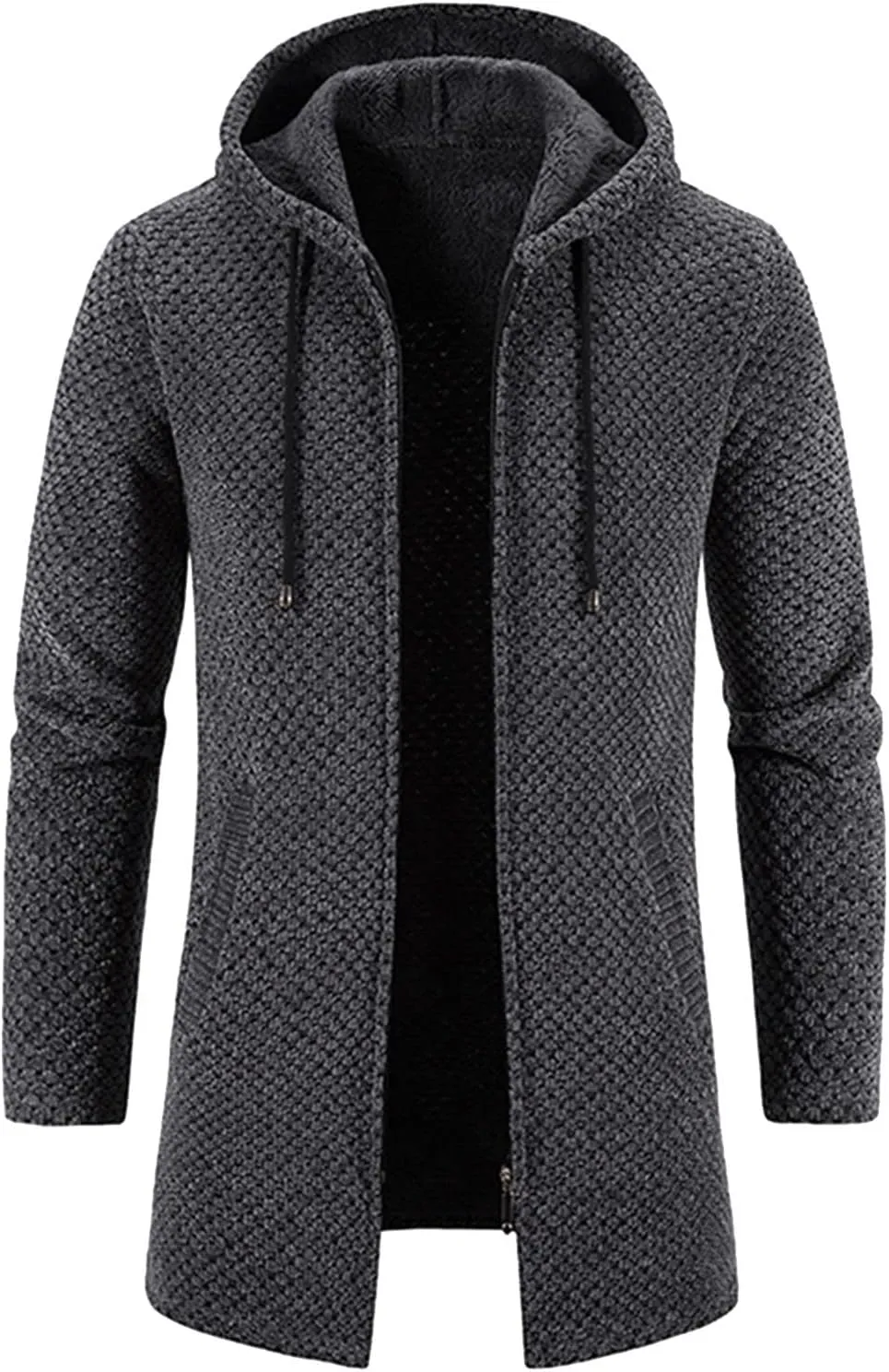 Mens Long Hooded Cardigan 2023 Winter Warm Sweater Coat Lightweight Knit Jacker Full Zip Up Drape Cape Overcoat with Pockets