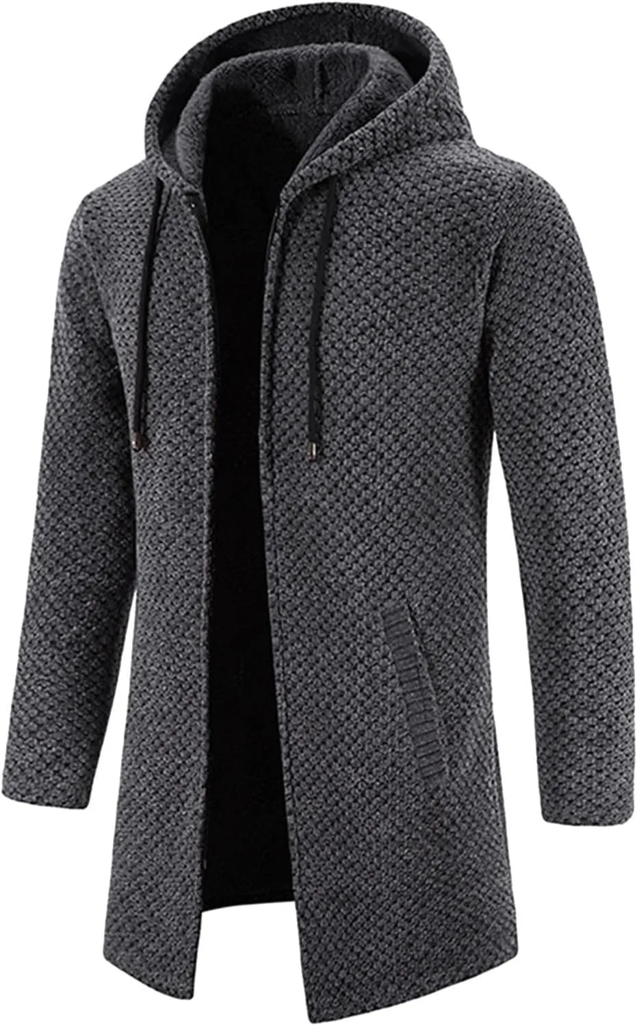 Mens Long Hooded Cardigan 2023 Winter Warm Sweater Coat Lightweight Knit Jacker Full Zip Up Drape Cape Overcoat with Pockets
