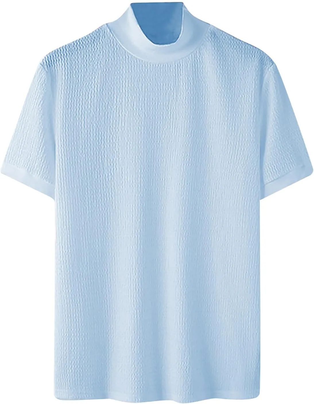 Men's Mock Turtleneck Sweater Short Sleeve Casual Basic Tops Jacquard Knit Pullover Tee Fitted Textured Undershirts