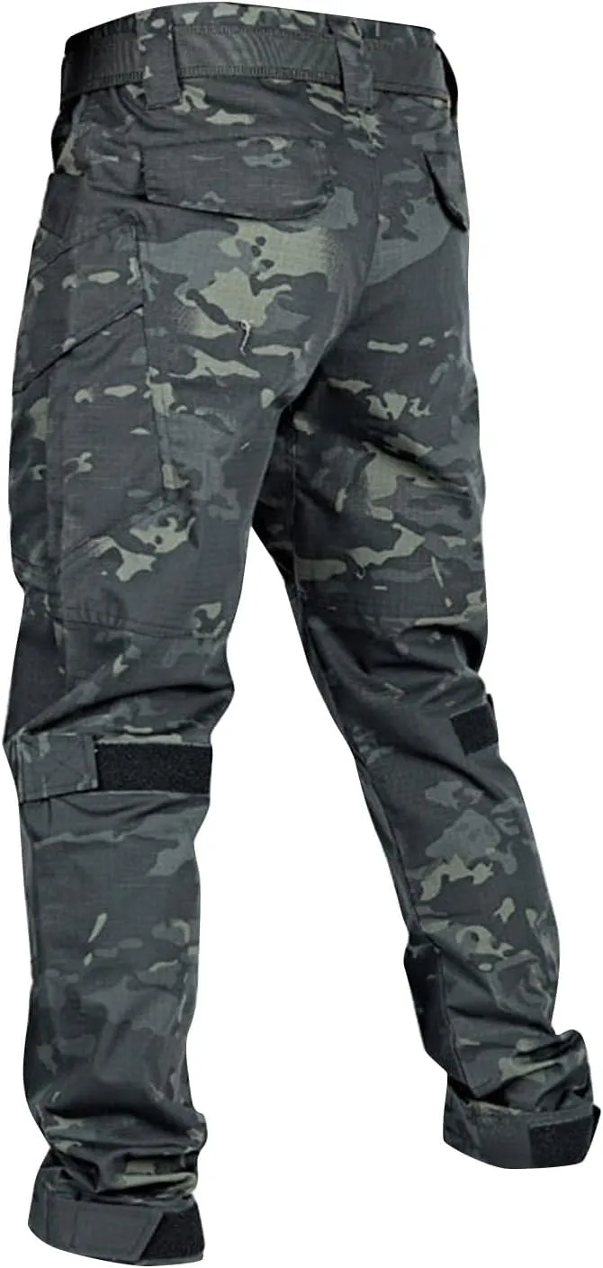 Men's Solid Color Camouflage Tactical Multi-Pocket Work Pants,Men's Outdoor Resistant Work Pants