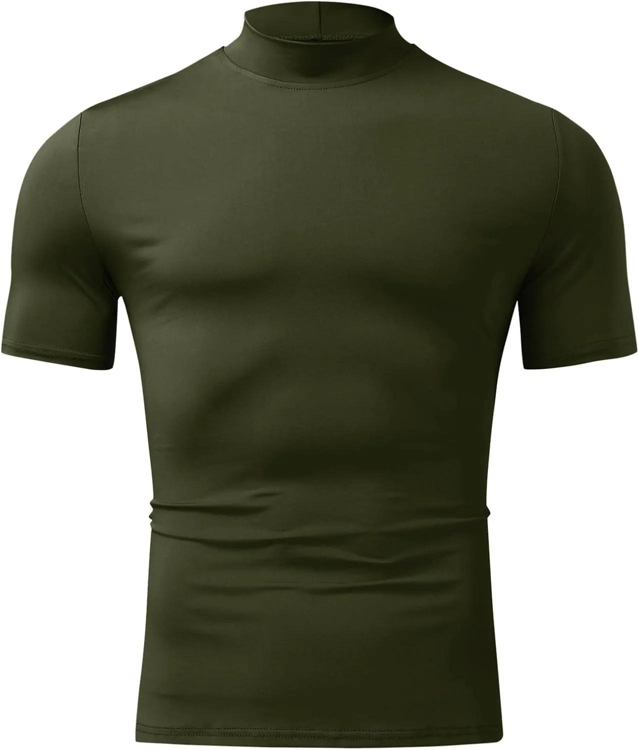 Men's Summer Mock Turtleneck T Shirt Solid High Collar Short Sleeve Tops Basic Slim Undershirt Tees