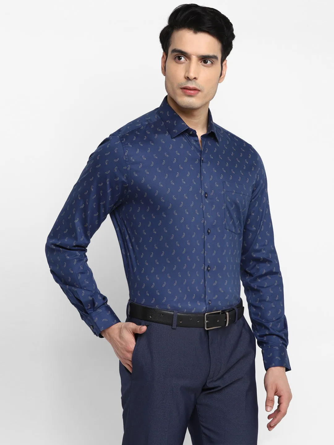 Printed Blue Slim Fit Formal Shirt