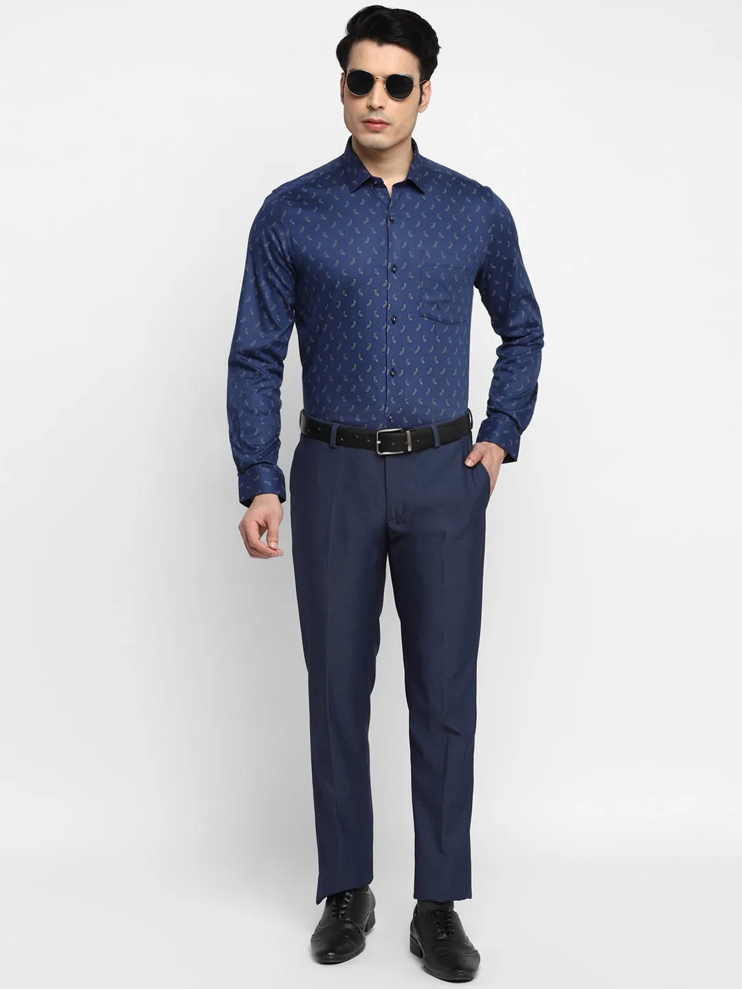 Printed Blue Slim Fit Formal Shirt