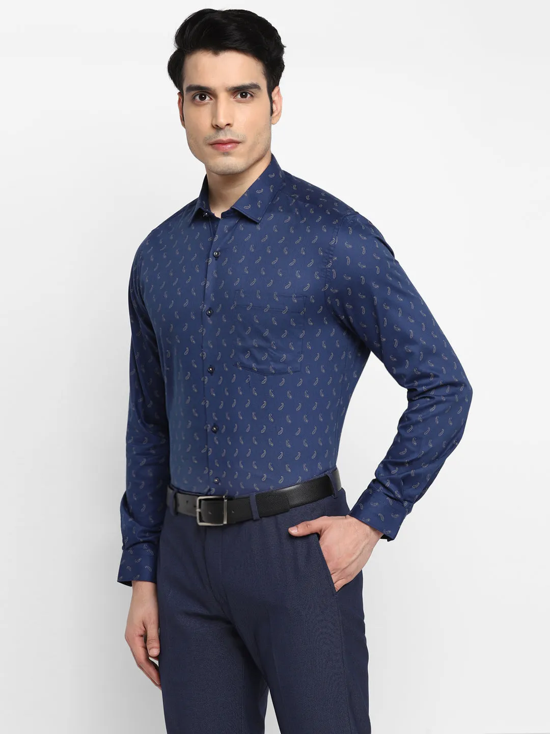 Printed Blue Slim Fit Formal Shirt
