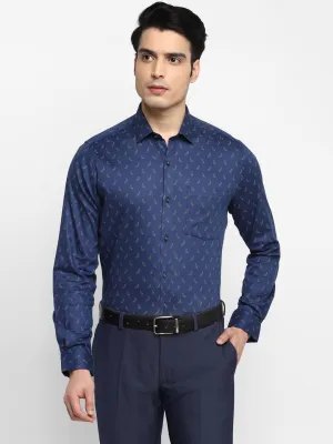 Printed Blue Slim Fit Formal Shirt