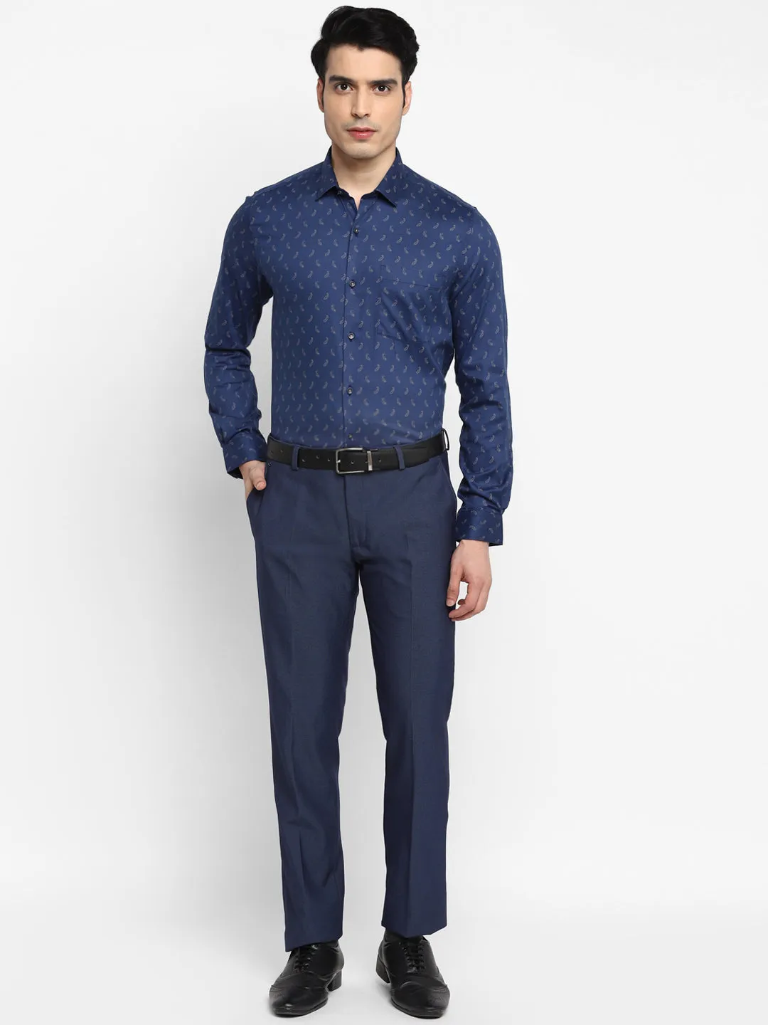 Printed Blue Slim Fit Formal Shirt