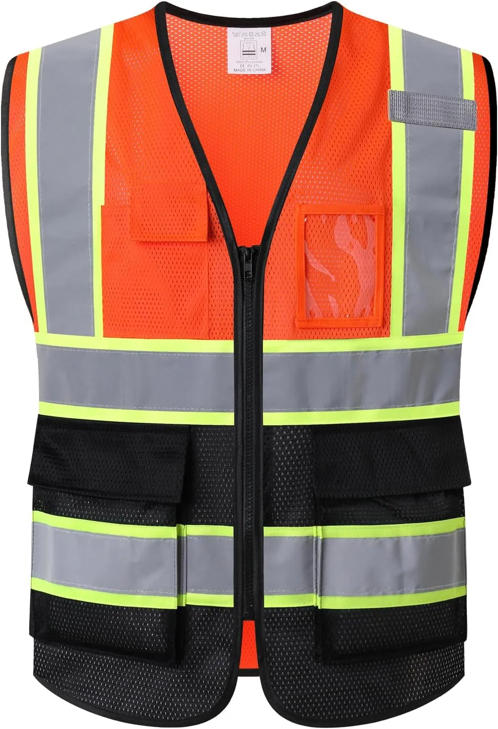 Reflective Mesh Safety Vest for Men Women with 5 Pockets and Zipper Front High Visibility Mesh Vest Hi Vis Construction Work Vest,Meets ANSI/ISEA Standards(EK175-Orangeblack-L)