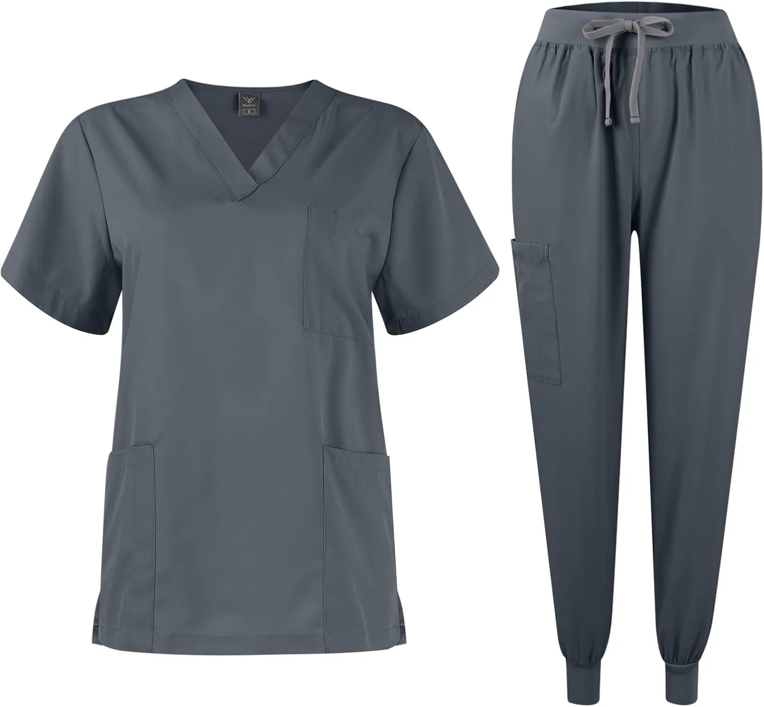 Scrubs for Women Set Stretch V-Neck Scrub Tops with Pockets & Cargo Pant Quick Drying Solid Nurse Uniform