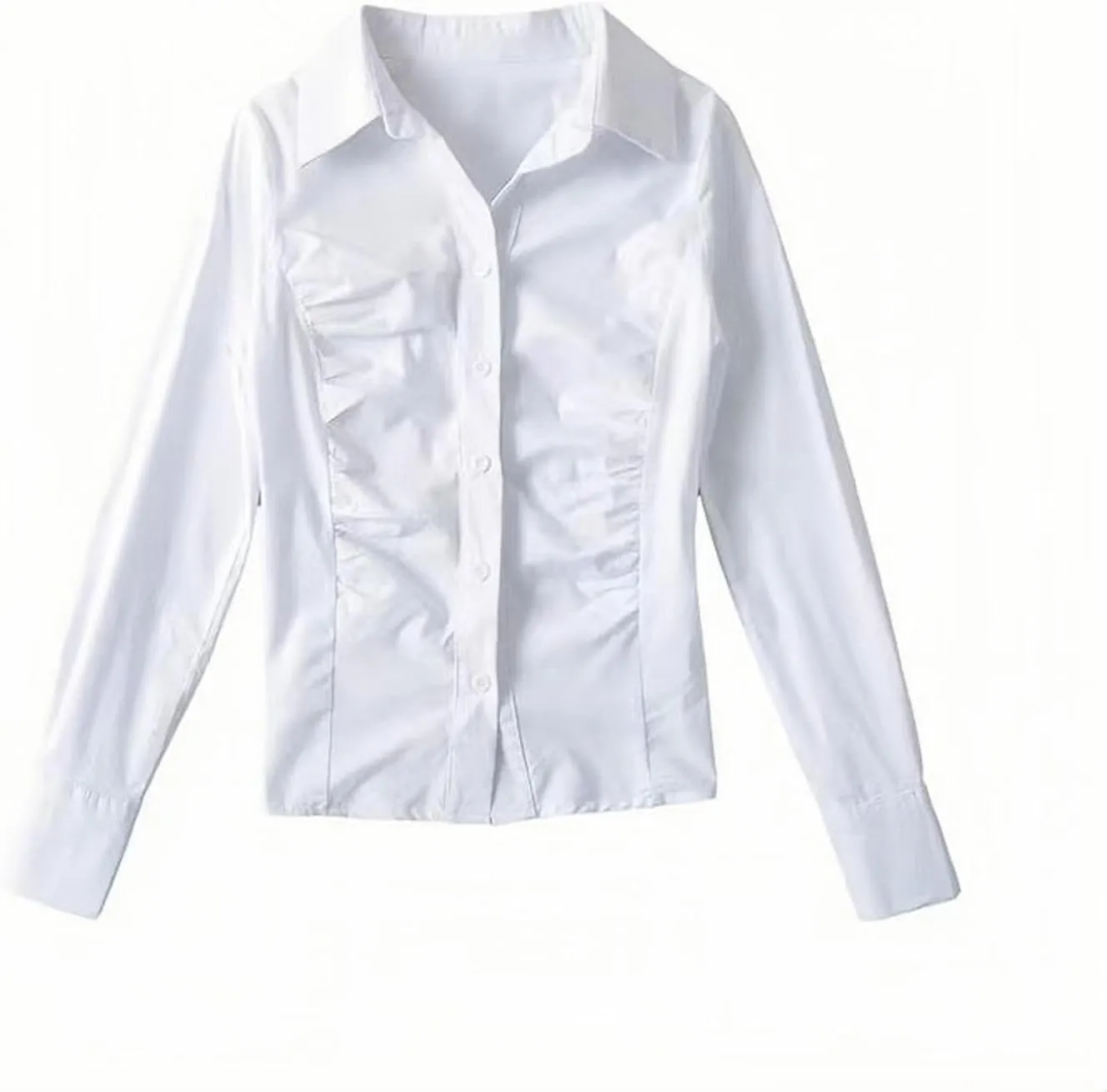 Slim Fitting Sexy Long Sleeved Shirt with Row Collar and Button Pleated Waist for Women's Shirt