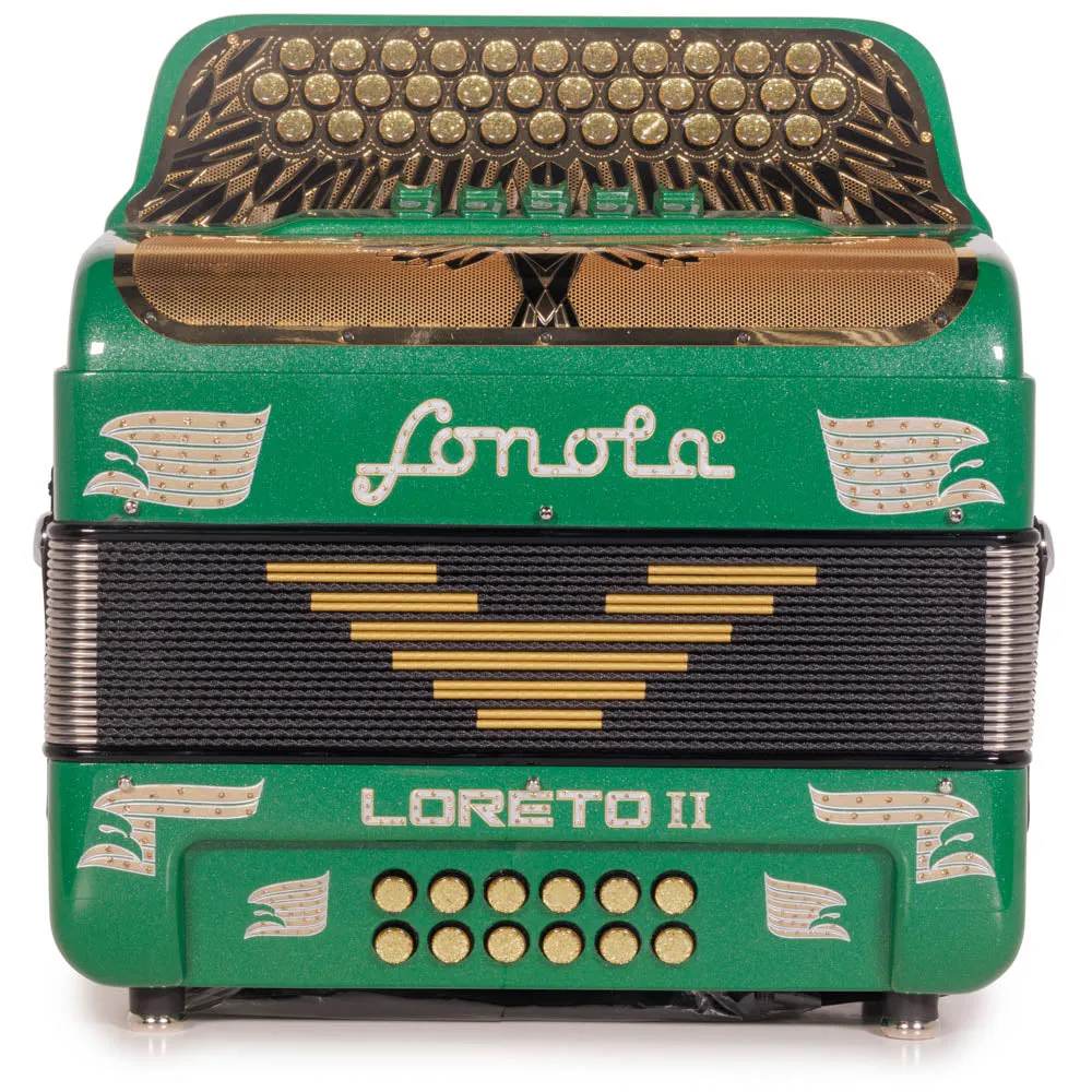 Sonola Loreto II Acordeón 5 Registros FA  Brillo Verde con Diseños Dorados