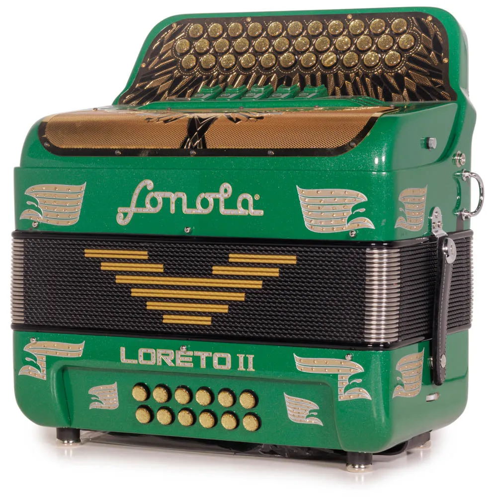 Sonola Loreto II Acordeón 5 Registros FA  Brillo Verde con Diseños Dorados