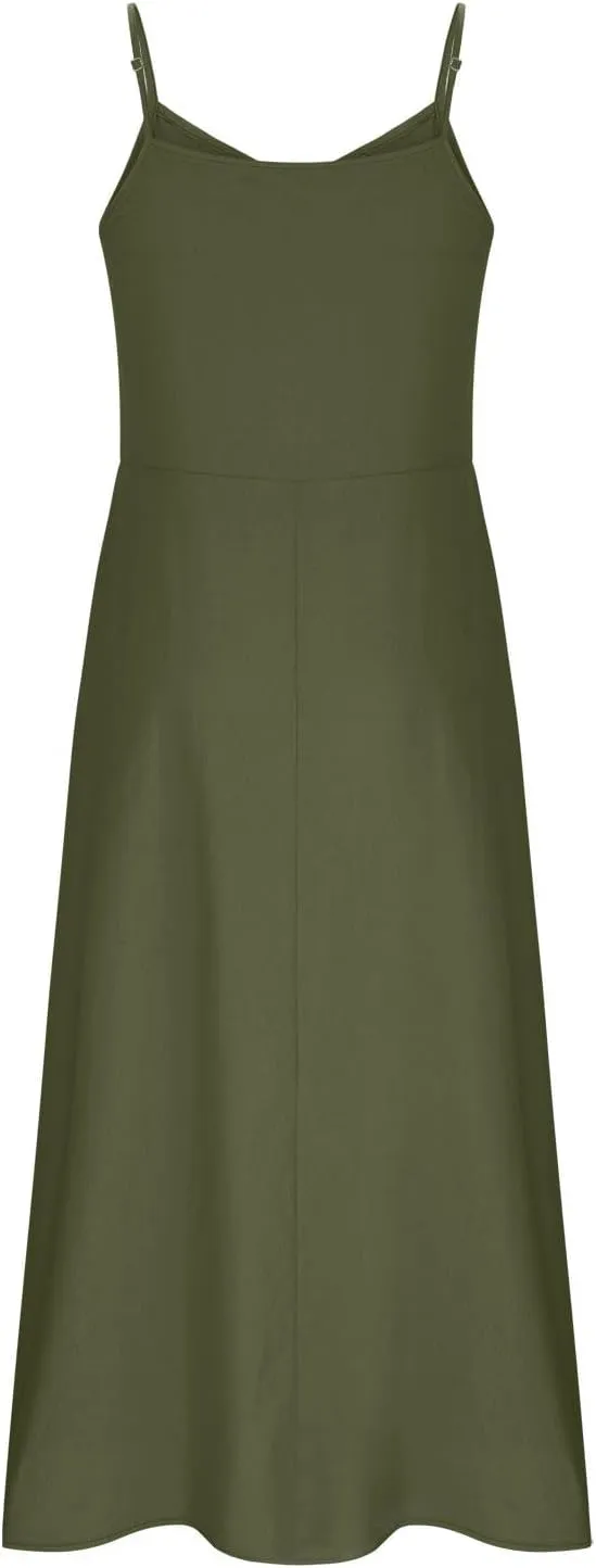 Summer Dresses for Women 2025 Trendy Adjustable Spaghetti Strap Slip Dress Flowy Maxi Linen Sundress with Pockets