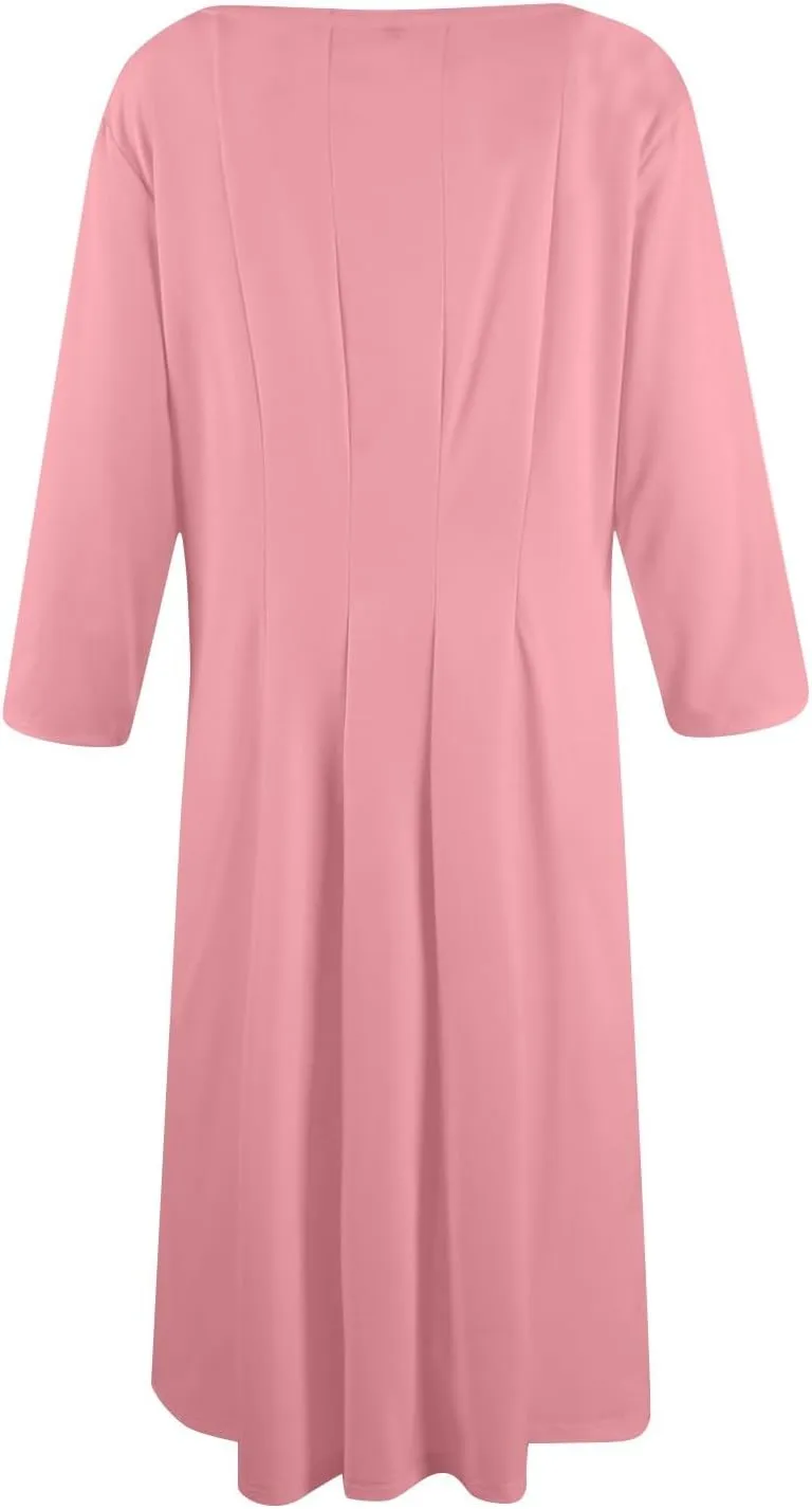 Summer Dresses for Women 2025,Casual Fashion Round Neck 3/4 Sleeve Multi Solid Color Printed A-Line Midi Dress