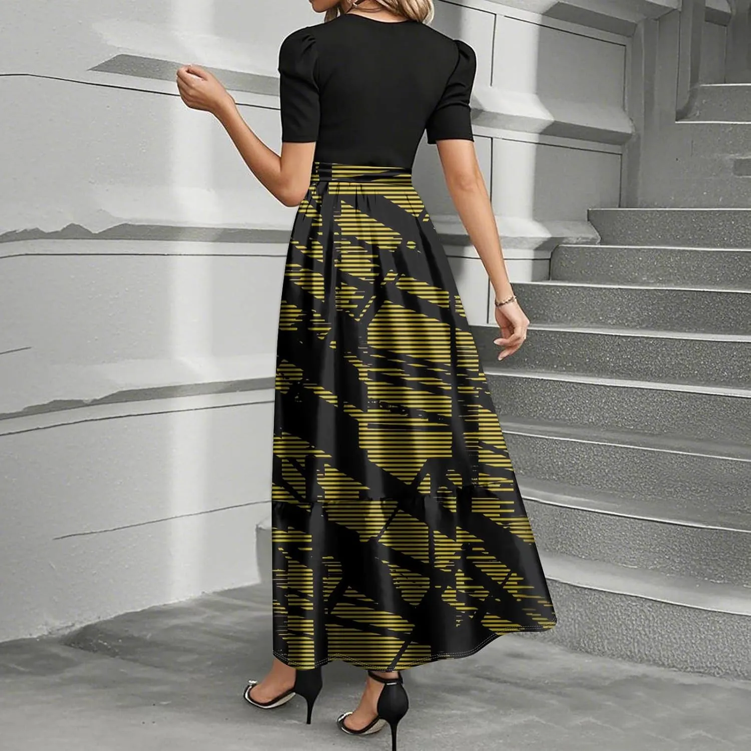 Summer Dresses for Women Floral Printrd A-Line Dress with Belt Flowy High Waist Maxi Dress Casual Elegant Long Dress