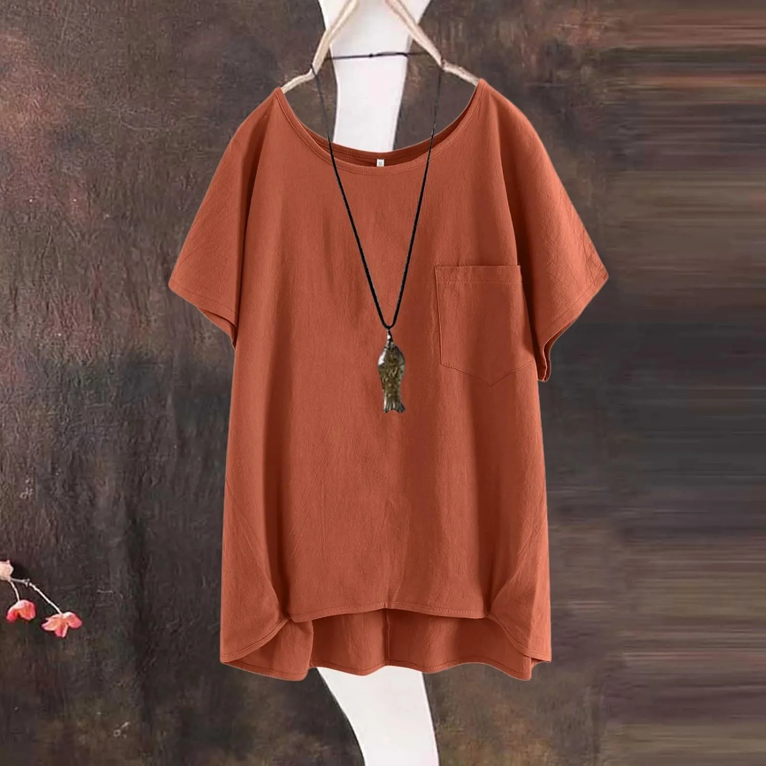 Summer Tops for Women 2025 Short Sleeve Crew Neck Linen Cotton Shirts Plus Size Gauze Casual Dressy Blouse