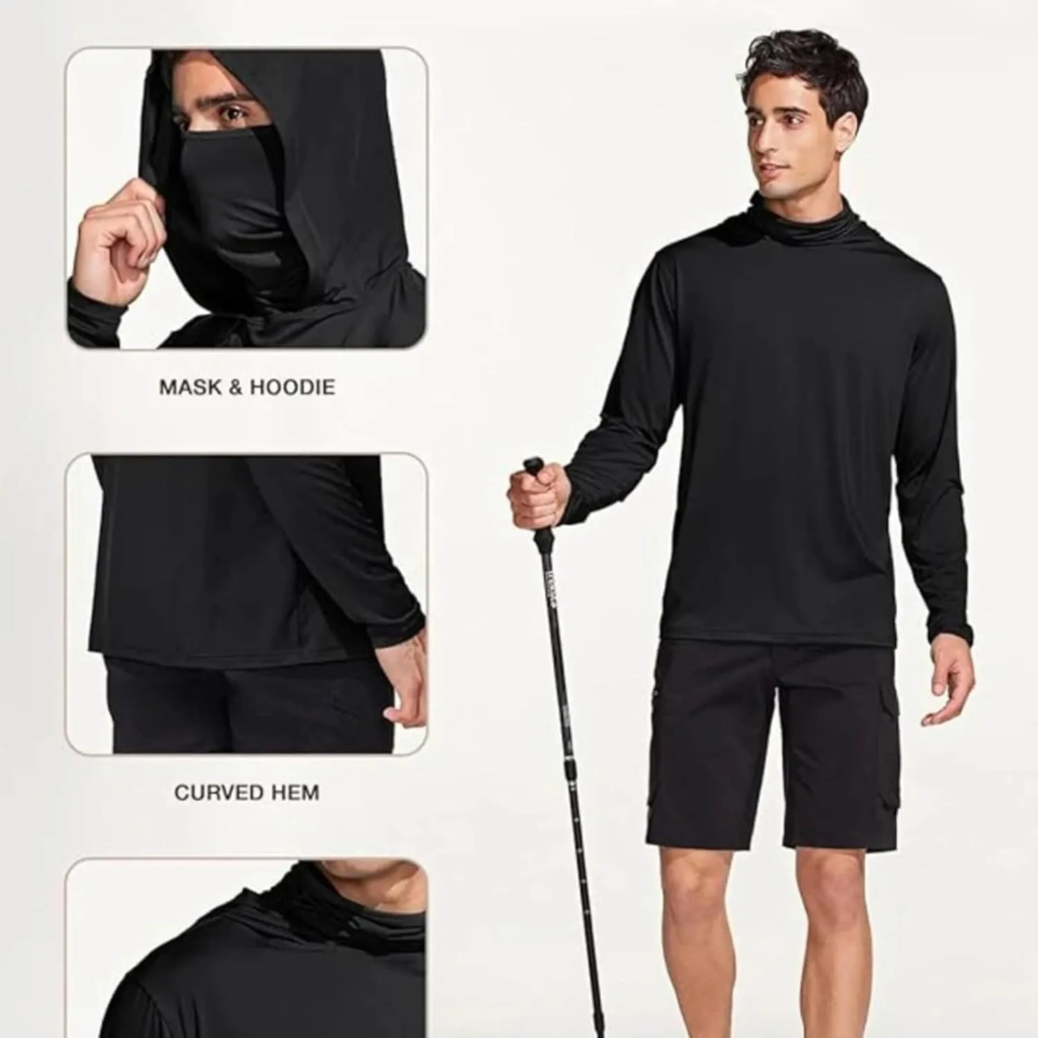 Sun Protection Shirts for Men with Mask UPF 50  Fishing Blouses Lightweight Long Sleeve UV Rash Guard Cooling Hoodies