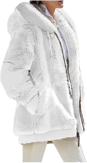 Winter Coats for Women Fuzzy Fleece Jacket Zipper Hooded Color Block Patchwork Cardigan Sherpa Outerwear with Pocket