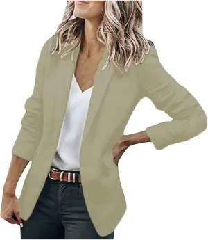 Women Fall Fashion 2024 Blazers Long Sleeve Open Front Button Blazer Jackets Solid Color Work Office Suit Jacket