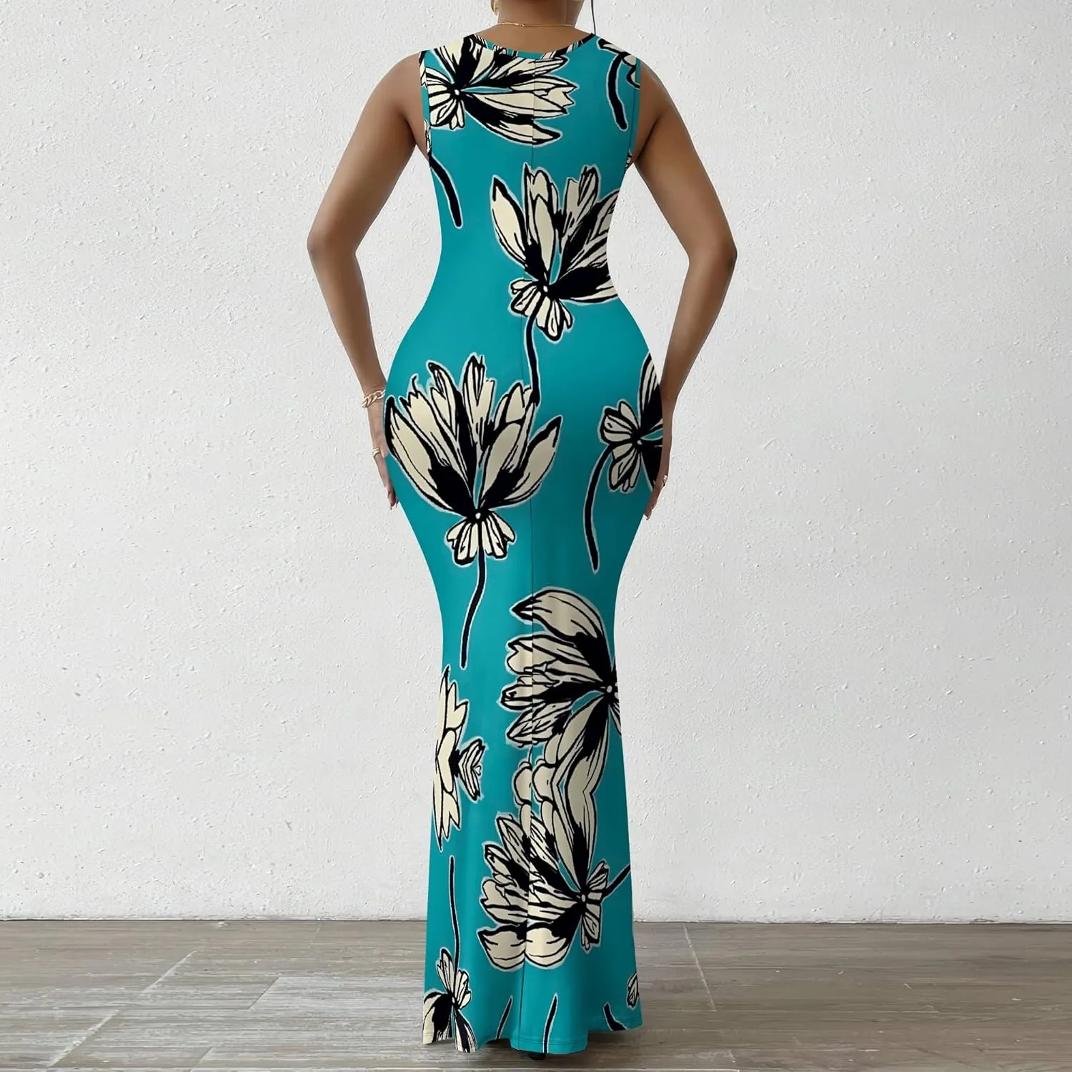Women Summer Fashion Sexy Dress Sleeveless V Neck Side Slits Maxi Bodycon Mermaid Cocktail Evening Parties Dresses