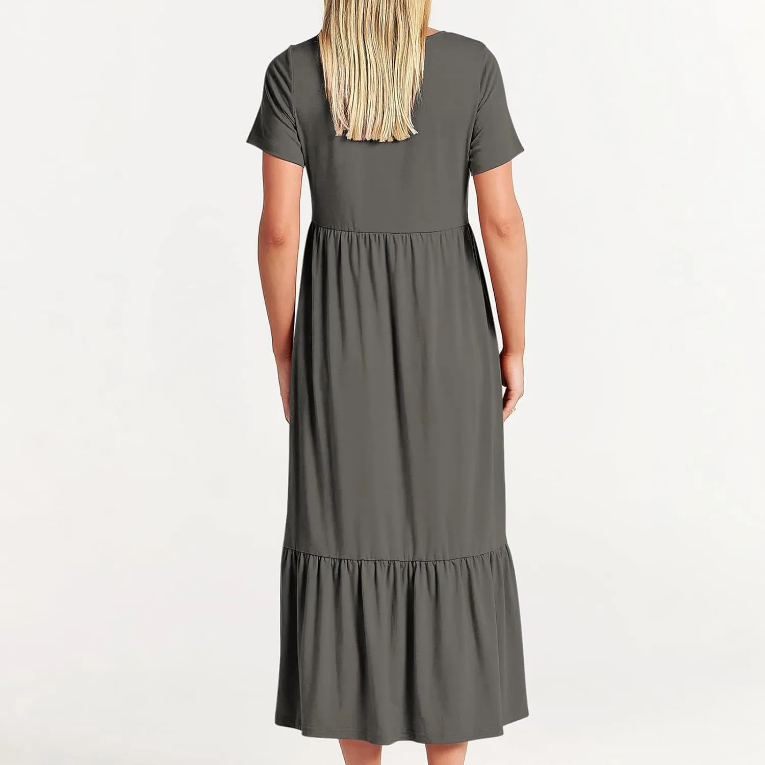 Women's Casual Summer Dresses Puff Sleeve Elegant Wrap Smocked Waist Sundresses Cozy Tiered A-Line Tea Dress for Ladies