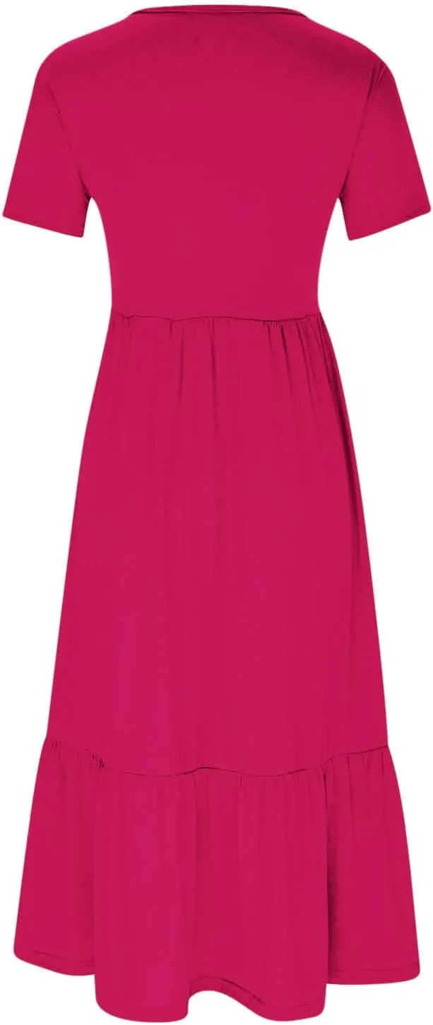 Women's Casual Summer Dresses Puff Sleeve Elegant Wrap Smocked Waist Sundresses Cozy Tiered A-Line Tea Dress for Ladies