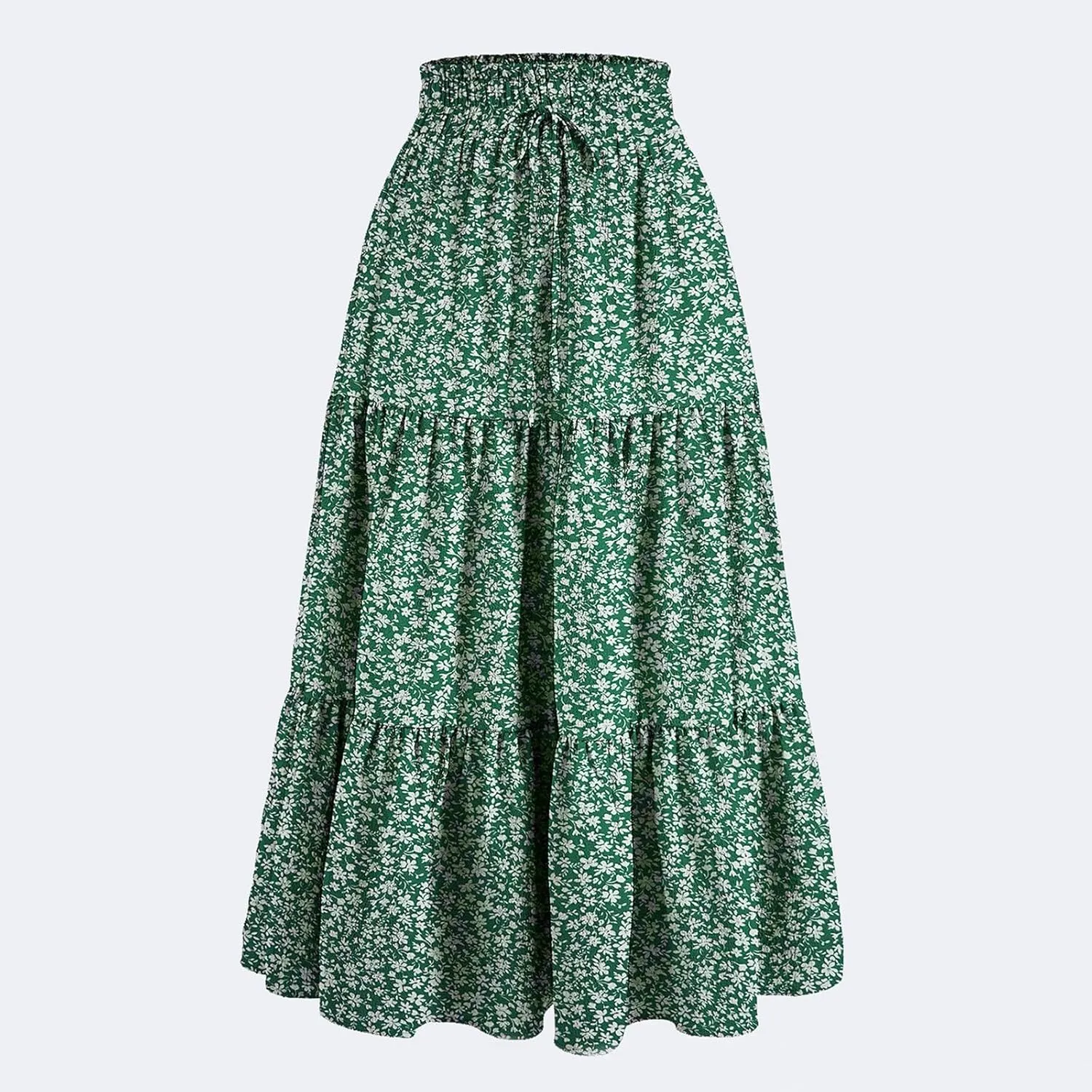Womens Maxi Skirt Boho High Waisted Tiered Ruffle Floral Skirt Trendy Summer Flowy A Line Beach Skirt Cruise Outfits