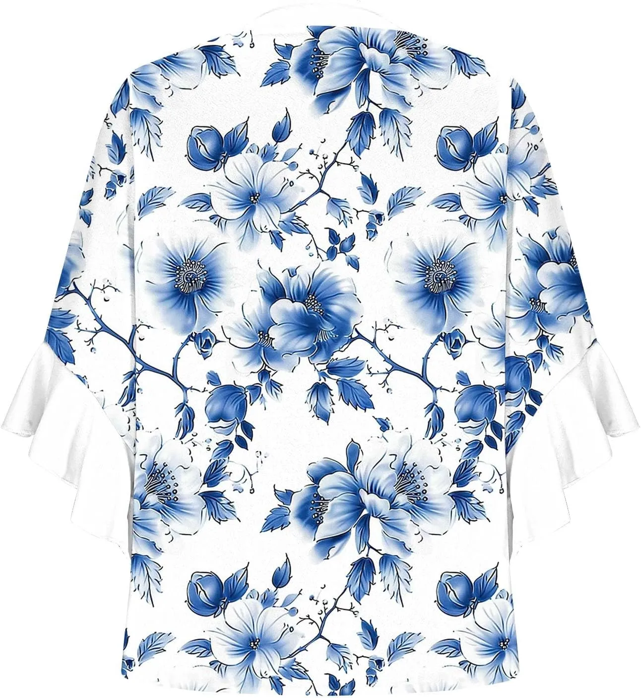 Womens Summer Floral Blouse Dressy Casual Ruffle 3/4 Sleeve Tops Trendy Button V Neck Boho Shirts Business Work Tunic