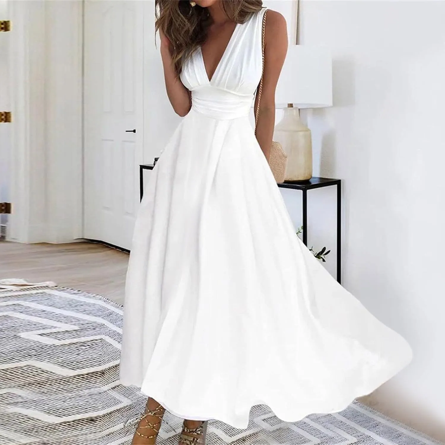 Womens Sundress Summer Floral Short Sleeve Wrap V Neck A-Line Midi Dress 2025 Elegant Flowy Beach Swing Dresses