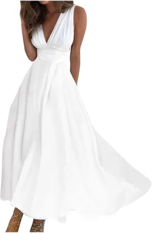 Womens Sundress Summer Floral Short Sleeve Wrap V Neck A-Line Midi Dress 2025 Elegant Flowy Beach Swing Dresses