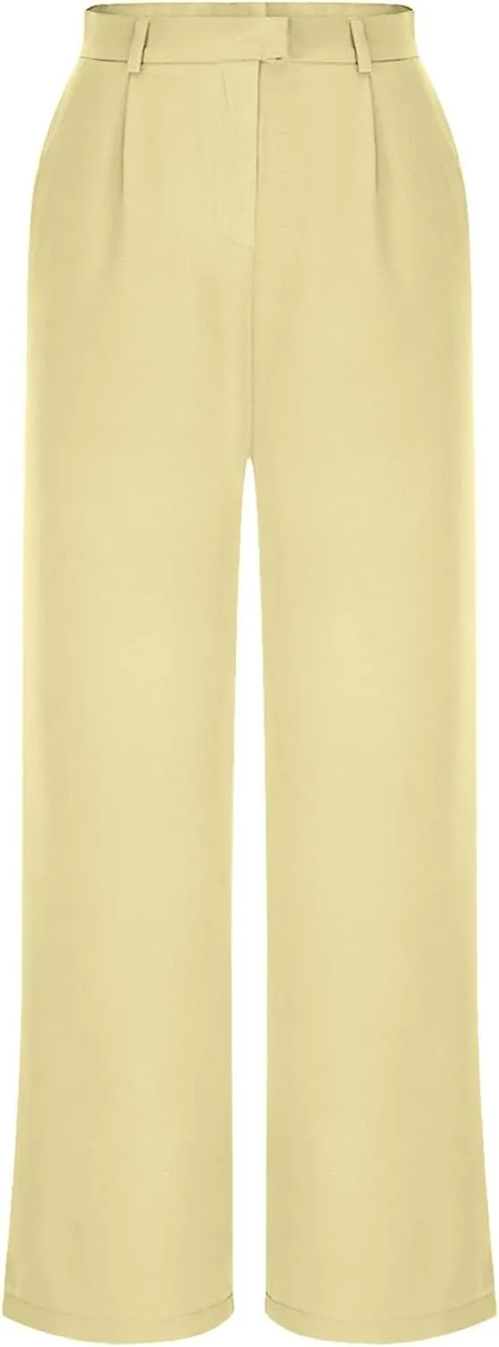 Women's Wide Leg Dress Pants 2025 Summer High Waisted Elastic Back Business Office Work Casual Palazzo Trousers with Pockets