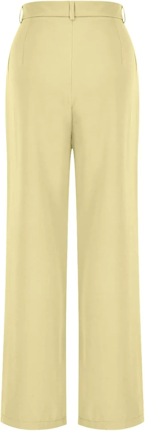 Women's Wide Leg Dress Pants 2025 Summer High Waisted Elastic Back Business Office Work Casual Palazzo Trousers with Pockets