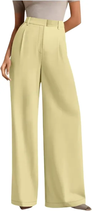 Women's Wide Leg Dress Pants 2025 Summer High Waisted Elastic Back Business Office Work Casual Palazzo Trousers with Pockets
