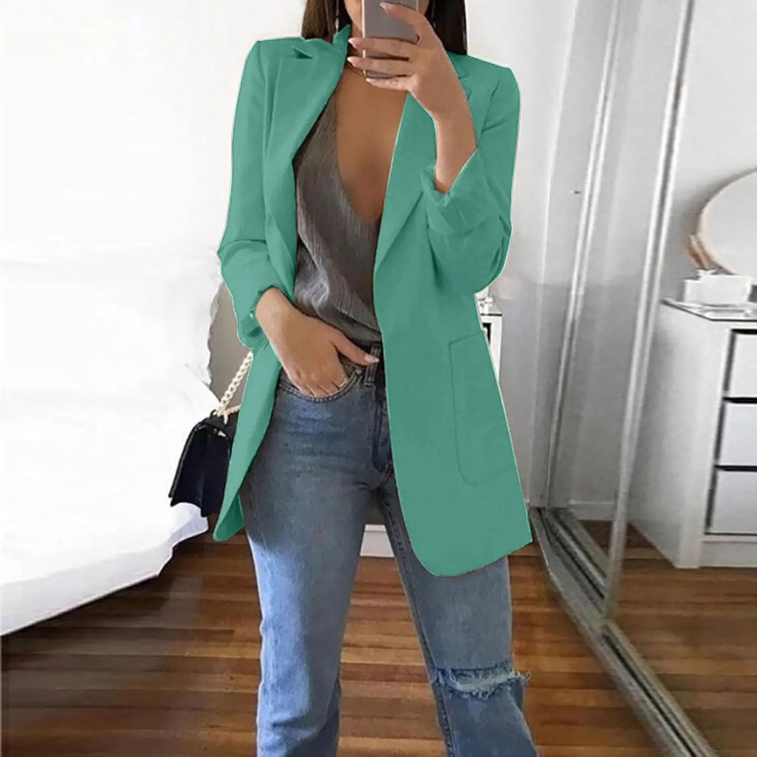 ZEFOTIM Blazers for Women Winter Plus Size Long Floral/Striped Blazer Work Lightweight Fitted Coat