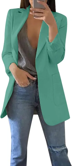 ZEFOTIM Blazers for Women Winter Plus Size Long Floral/Striped Blazer Work Lightweight Fitted Coat